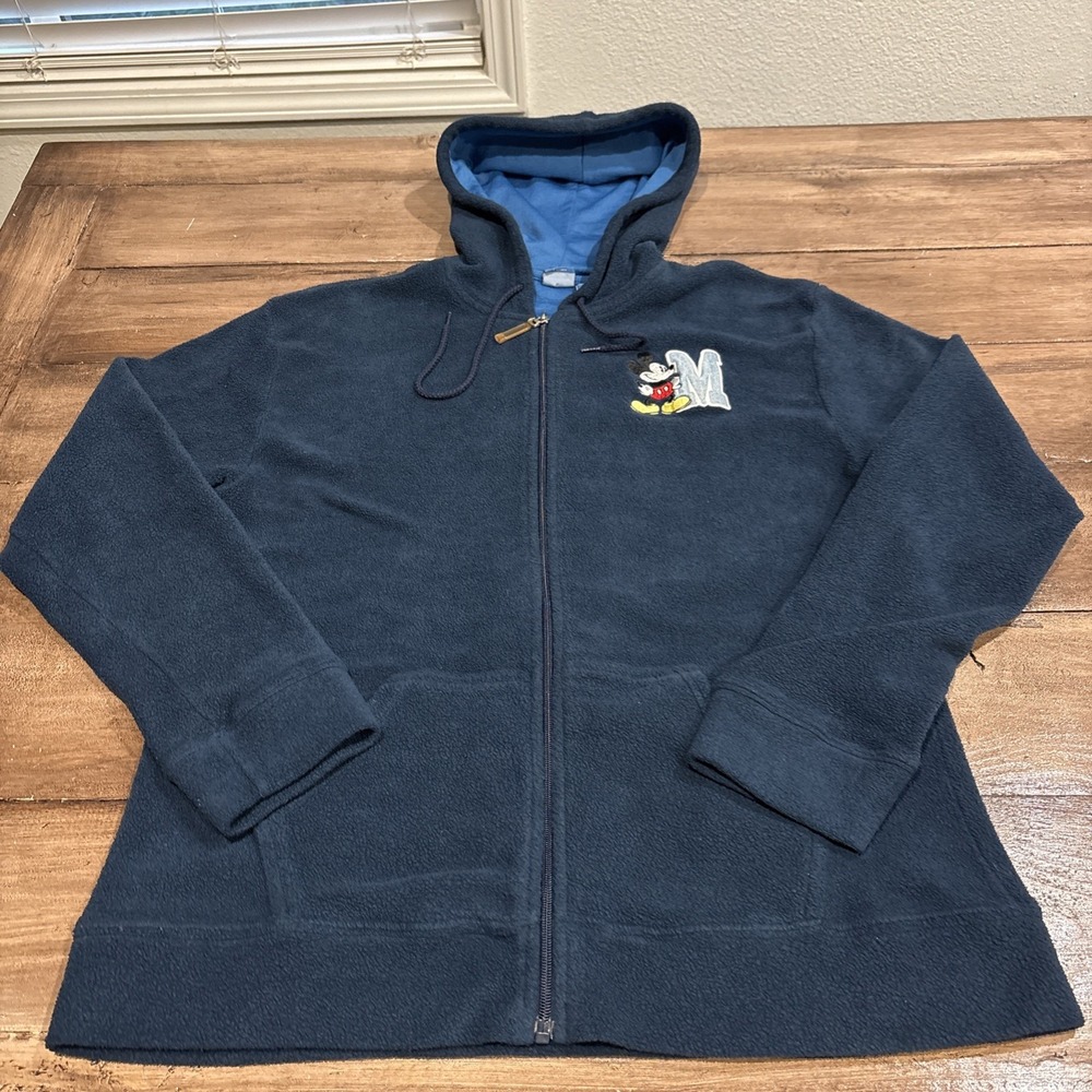 Disney Hoodie Womens Large Blue‎ Fleece Mickey Mouse  Full Zip